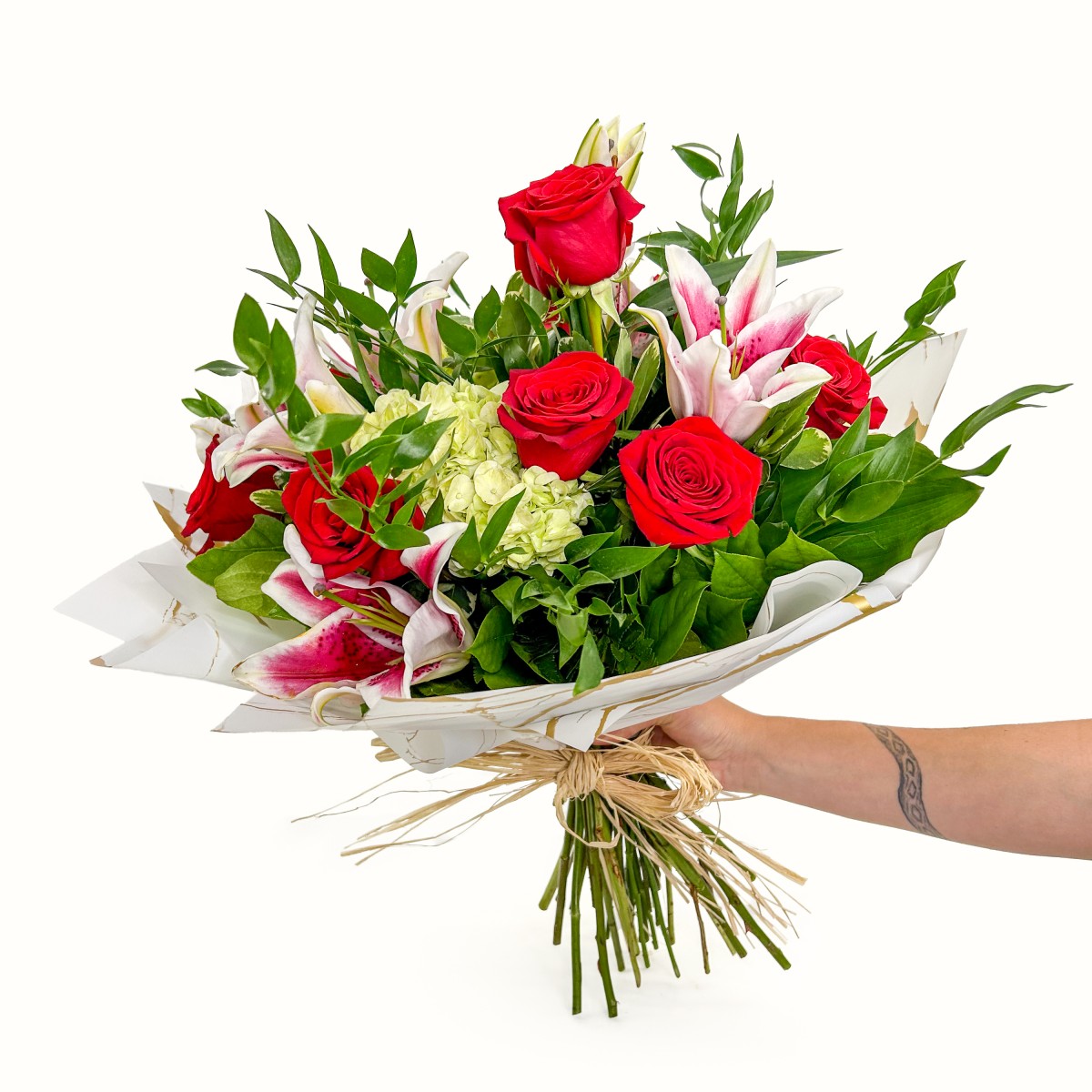 Radiant Rose & Lily Wrapped Bouquet - Image 3