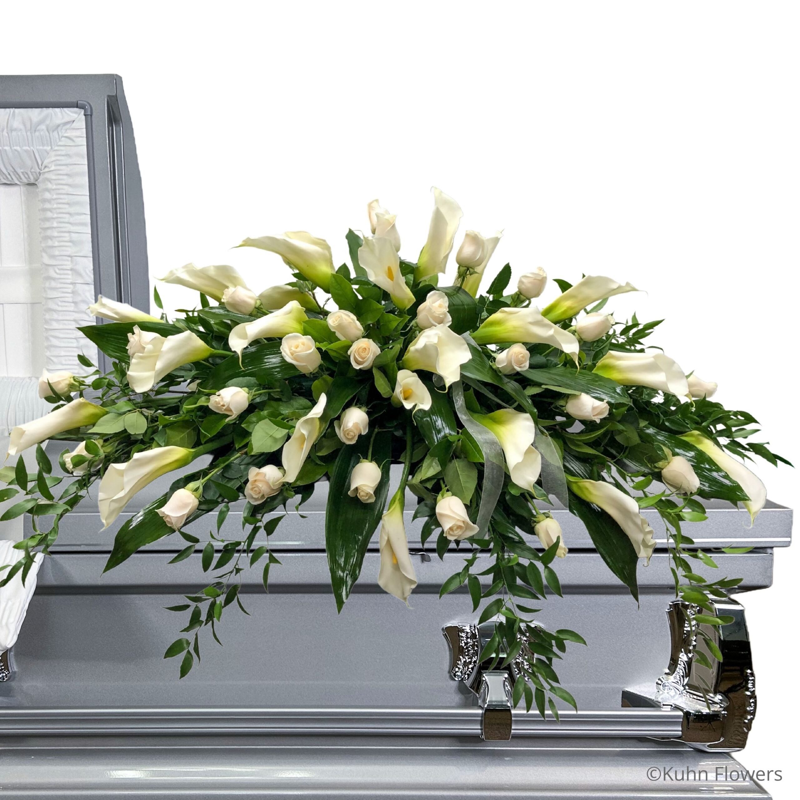 White Roses and Calla Lily Casket Spray
