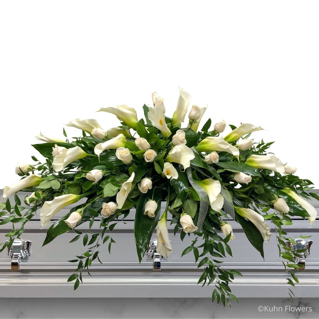 White Roses and Calla Lily Casket Spray
