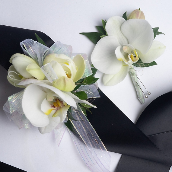 White Phal Orchid Corsage & Boutonniere