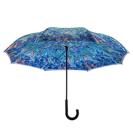 Van Gogh Irises Stick Umbrella Reverse Close