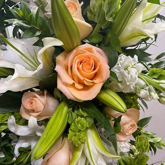 Peaceful Peach and White Urn Arrangement