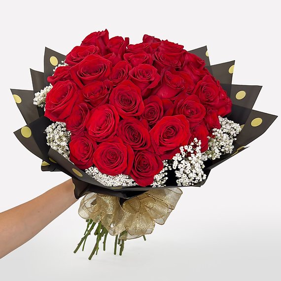 3 Dozen Red Roses & Baby\'s Breath Round Wrap